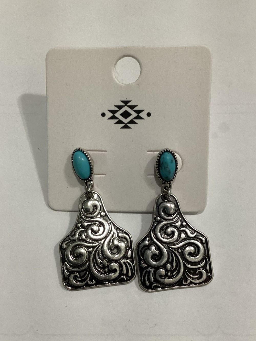 Turquoise Silver Swirl Drop Earrings - Women Jewelry